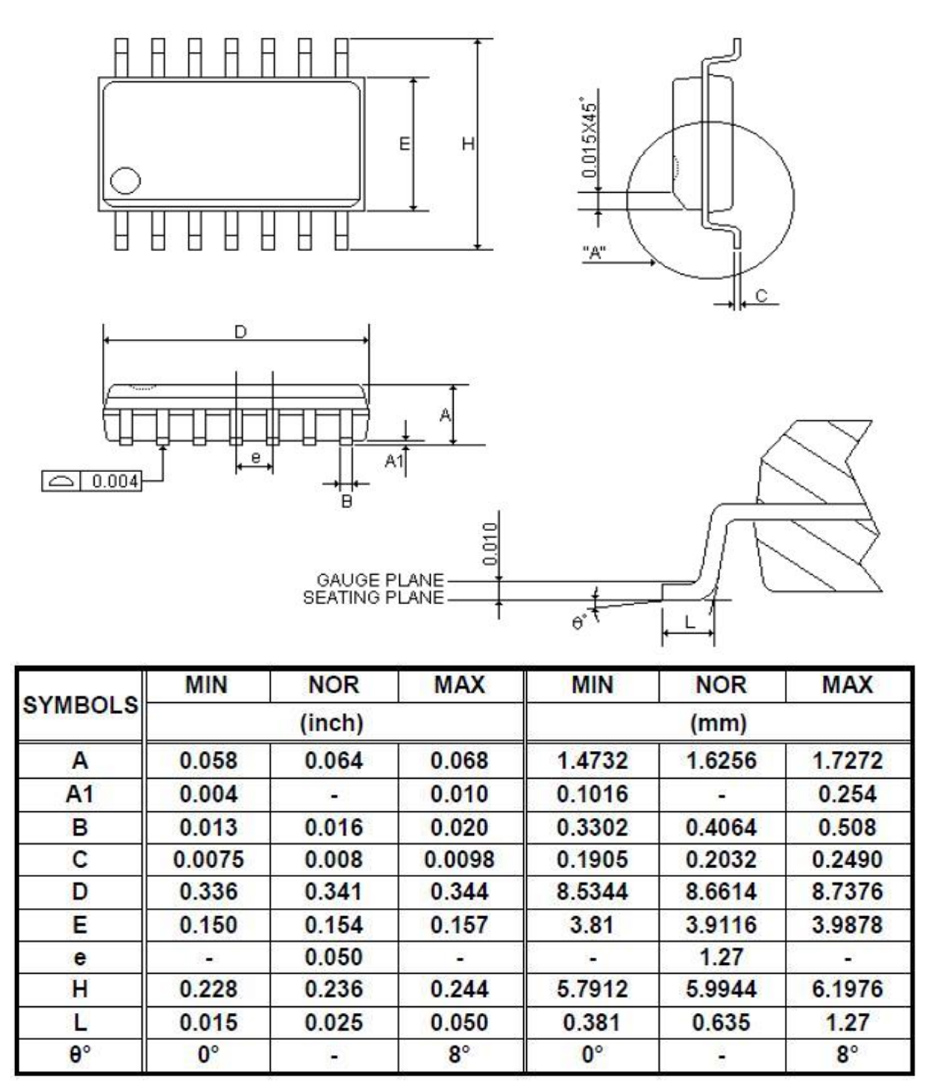 YF2711單機(jī)片SSOP14外形圖與封裝尺寸